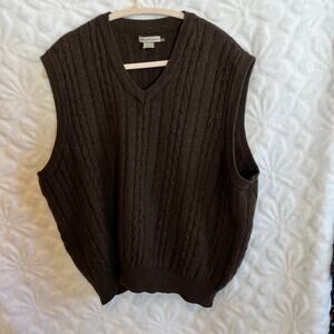 Cutter & Buck 100% Wool sweater vest cable knit brown preowned excellent sz 2XB